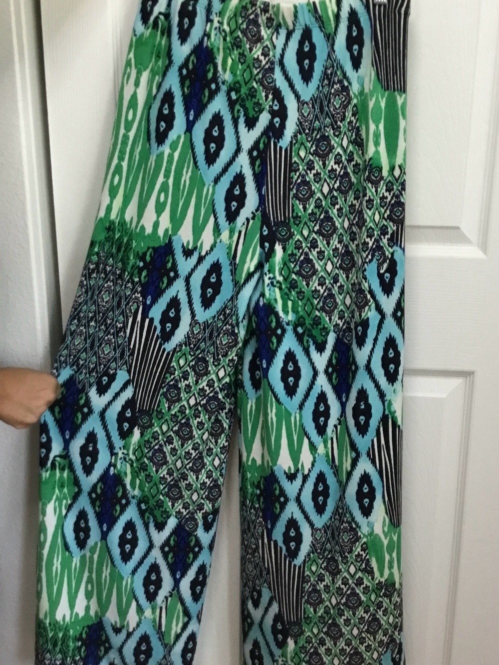 Wide Leg Patterned Palazzo Pants in Green & Blue